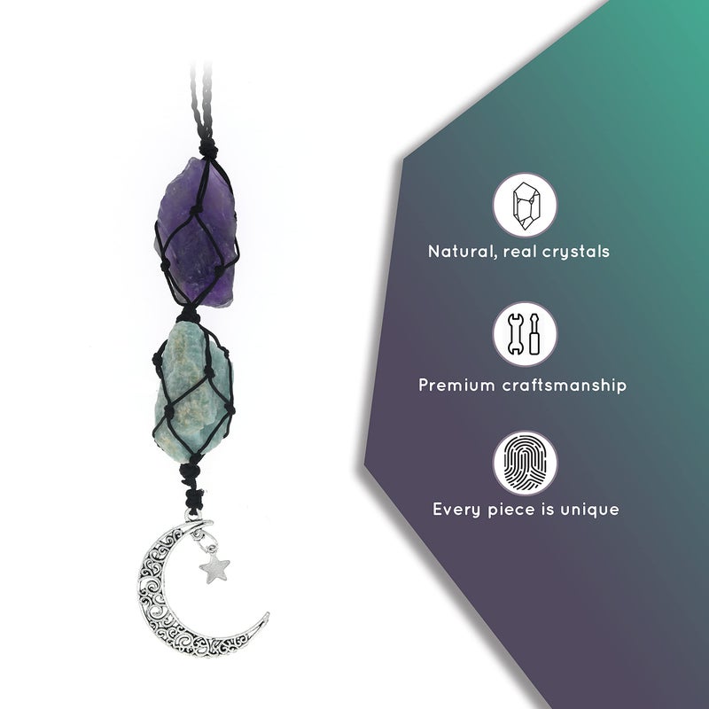 BOHO GARDEN Hanging Car Charm - Amethyst &  ite - Dangling Moon & Healing Crystal Accessories  Rearview Mirror Decorations - Balance  Intuition  Spirituality  Self-Love  Honesty  Clarity  Energy - Image 3